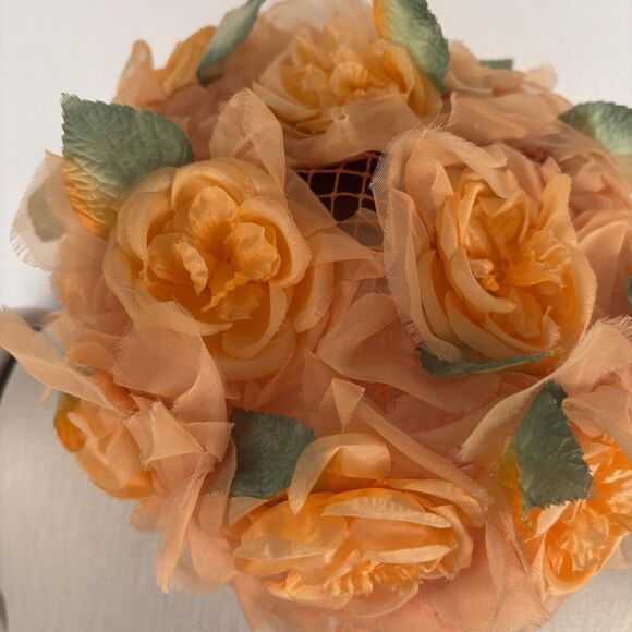 Vintage 1960 Millinary Head Piece Hat Orange Flowers Pill Box Hat Mid Century - Picture 4 of 9